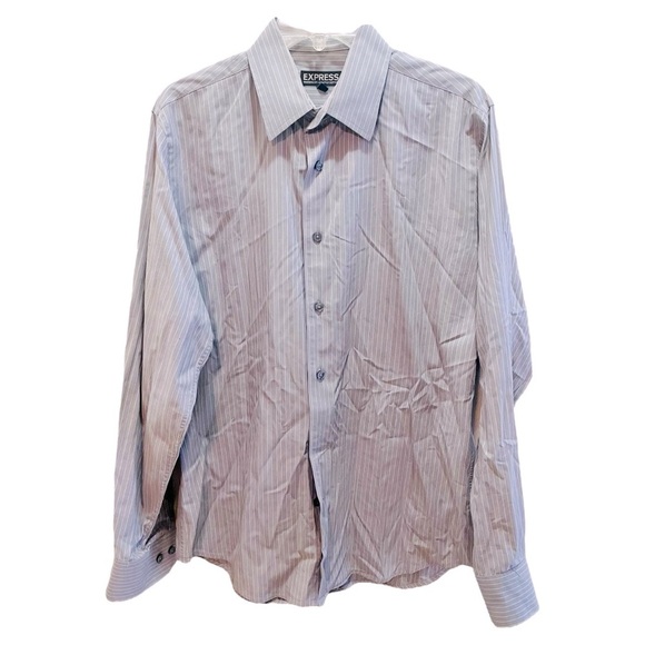 Express Men's Striped Button-Up Shirt - Gray Medium - Picture 1 of 6